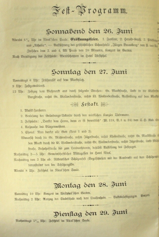 Program uroczystości jubileuszowych opublikowany w wydaniu specjalnym Dramburger Kreisblatt z dnia 27 czerwca 1897
