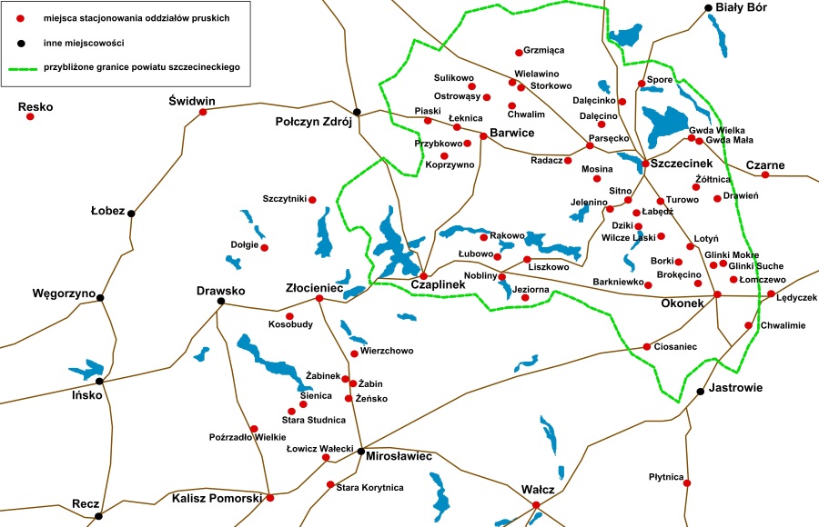 Rejon stacjonowania głównych sił korpusu Bülowa w styczniu i w lutym 1813 r. (na podstawie: Prittwitz, s. 62-63).